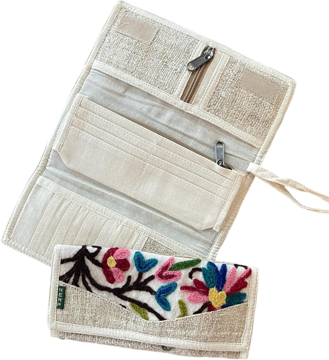 Hemp Tri-Fold Wallet with Embroidery – Eco-Friendly Handmade Purse