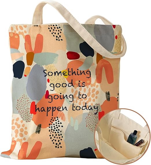 Aesthetic Canvas Tote Bag with Pocket – Cute Shoulder Bag for Women