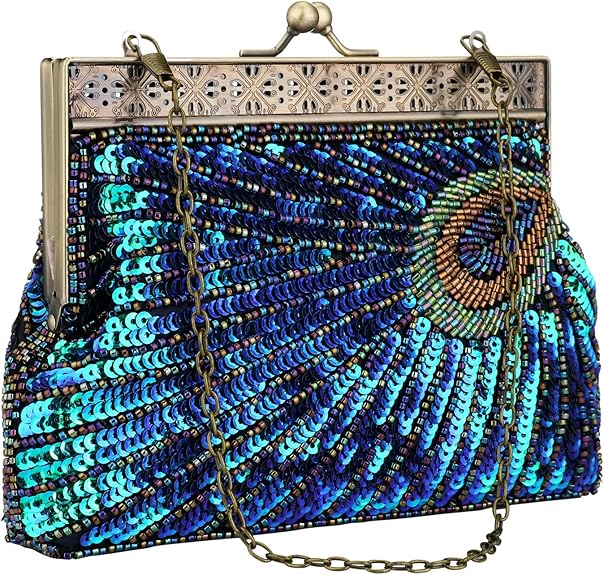 Sequin Beaded Peacock Clutch – Vintage Evening Bag for Women & Weddings