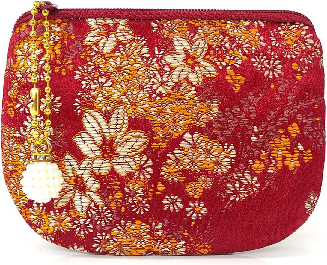 Handmade Silk Brocade Jewelry Pouch Coin Purse Zipper Makeup Bag