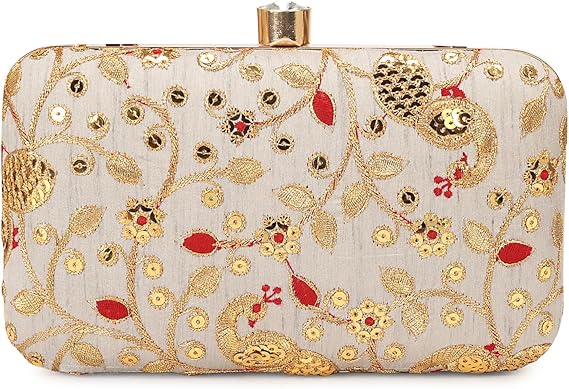 Zari Embroidered Box Clutch – Handcrafted Designer Evening Bag for Women