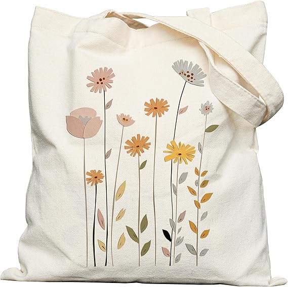 Canvas Tote Bag for Women with Pocket – Cute Gift for Animal & Flower Lovers