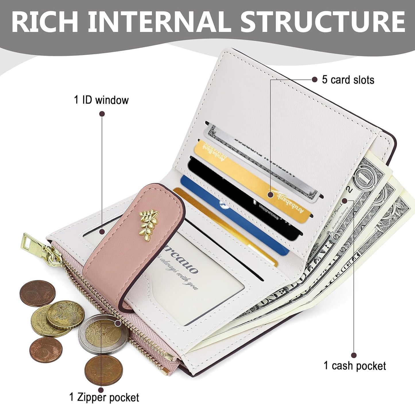 Cute Slim Pink Wallet for Women – Small Kawaii Flower Card Holder