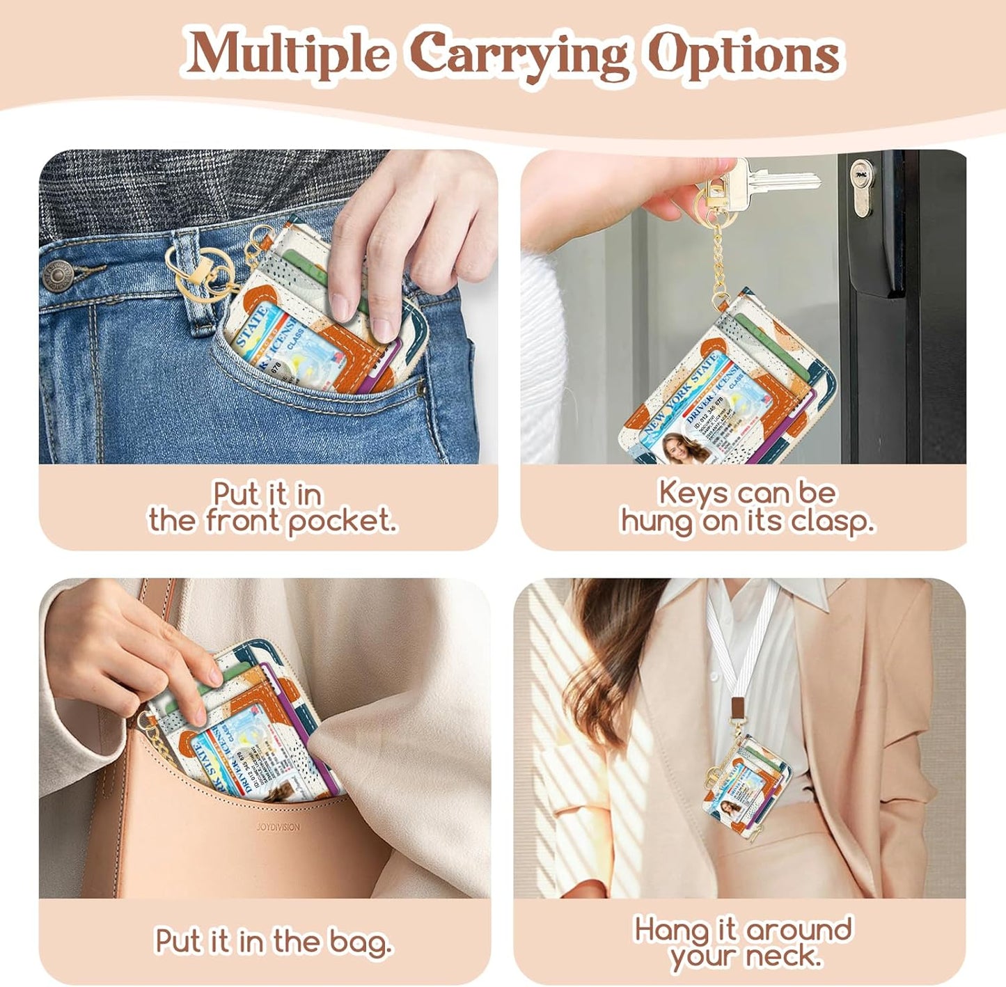 Slim RFID Wallet for Women – Pink PU Leather Card Holder with Zipper