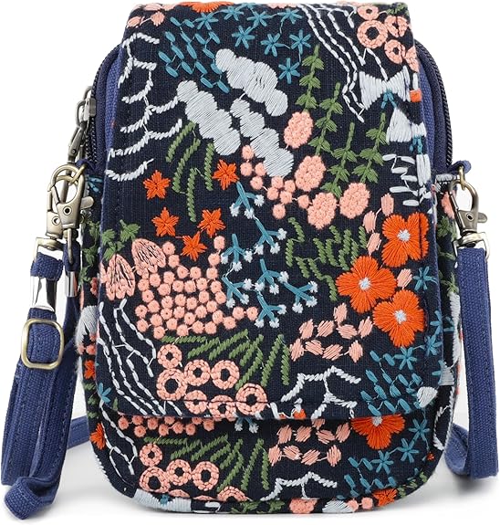 Embroidered Mini Crossbody Bag – Small Wristlet Purse & Phone Pouch for Women