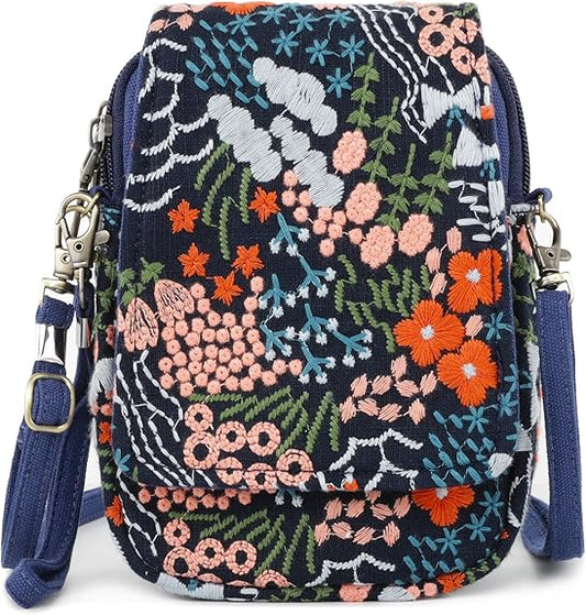 Embroidered Mini Crossbody Bag – Small Wristlet Purse & Phone Pouch for Women