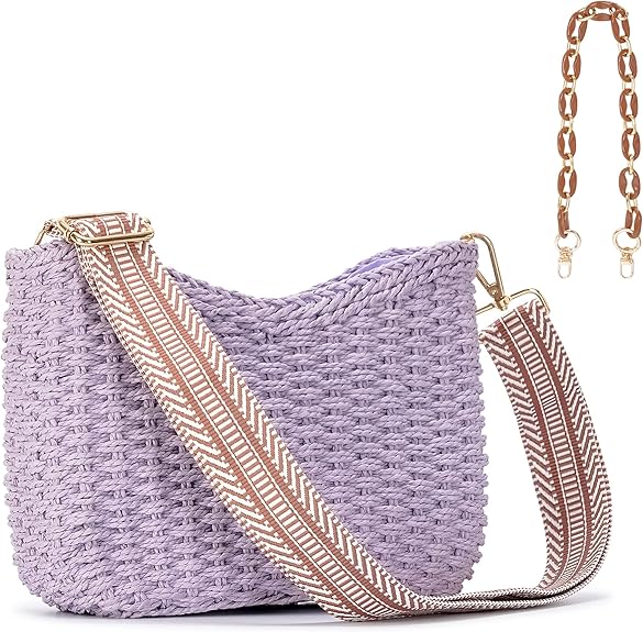 Small Straw Crossbody Bag for Women – Handmade Woven Purse with Chain