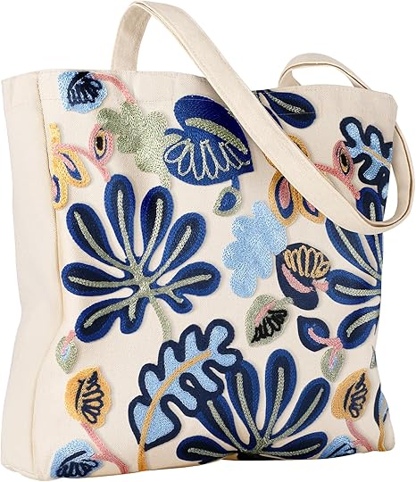 Cute Canvas Embroidery Tote Bag for Women – Reusable Shoulder Bag