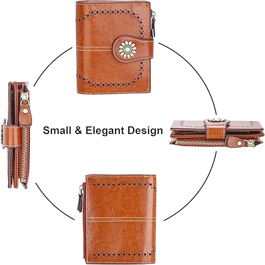 Compact RFID Leather Wallet for Women – Credit Card Purse with Zipper