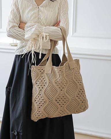 Summer Crochet Bag for Women – Large Boho Knit Beach Shoulder Tote