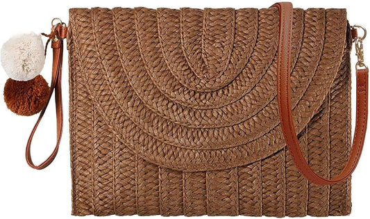 Straw Shoulder Bag for Women – Woven Beach Clutch & Envelope-Style Purse Wallet