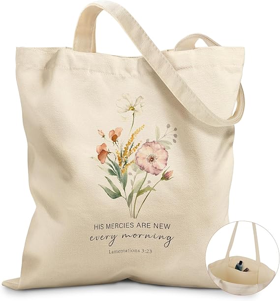 Aesthetic Canvas Tote Bag for Women – Reusable Shoulder Bag with Pocket