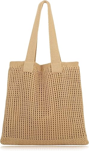 Crochet Beach Tote Bag for Women – Lined, Handmade Knit Shoulder Bag