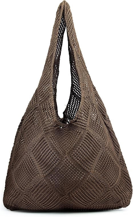 Crochet Mesh Beach Tote – Summer Aesthetic Hobo Shoulder Bag for Women