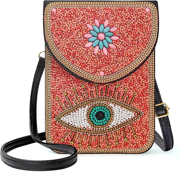 Small Boho Beaded Crossbody Bag – Colorful Handmade Phone Purse for Women