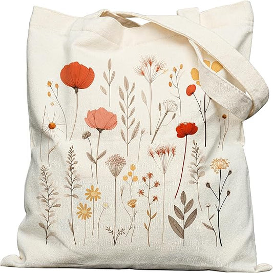 Canvas Tote Bag for Women with Pocket – Cute Gift for Animal & Flower Lovers