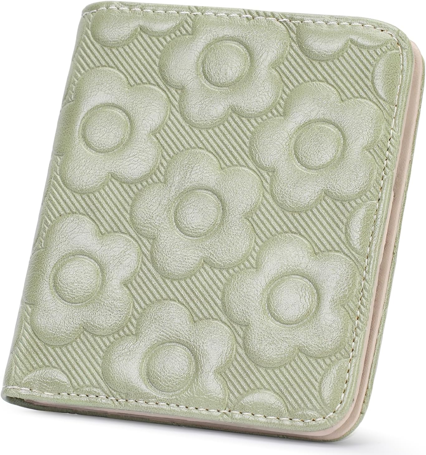Slim RFID Leather Wallet for Women – Embossed Flower Bifold with Zipper