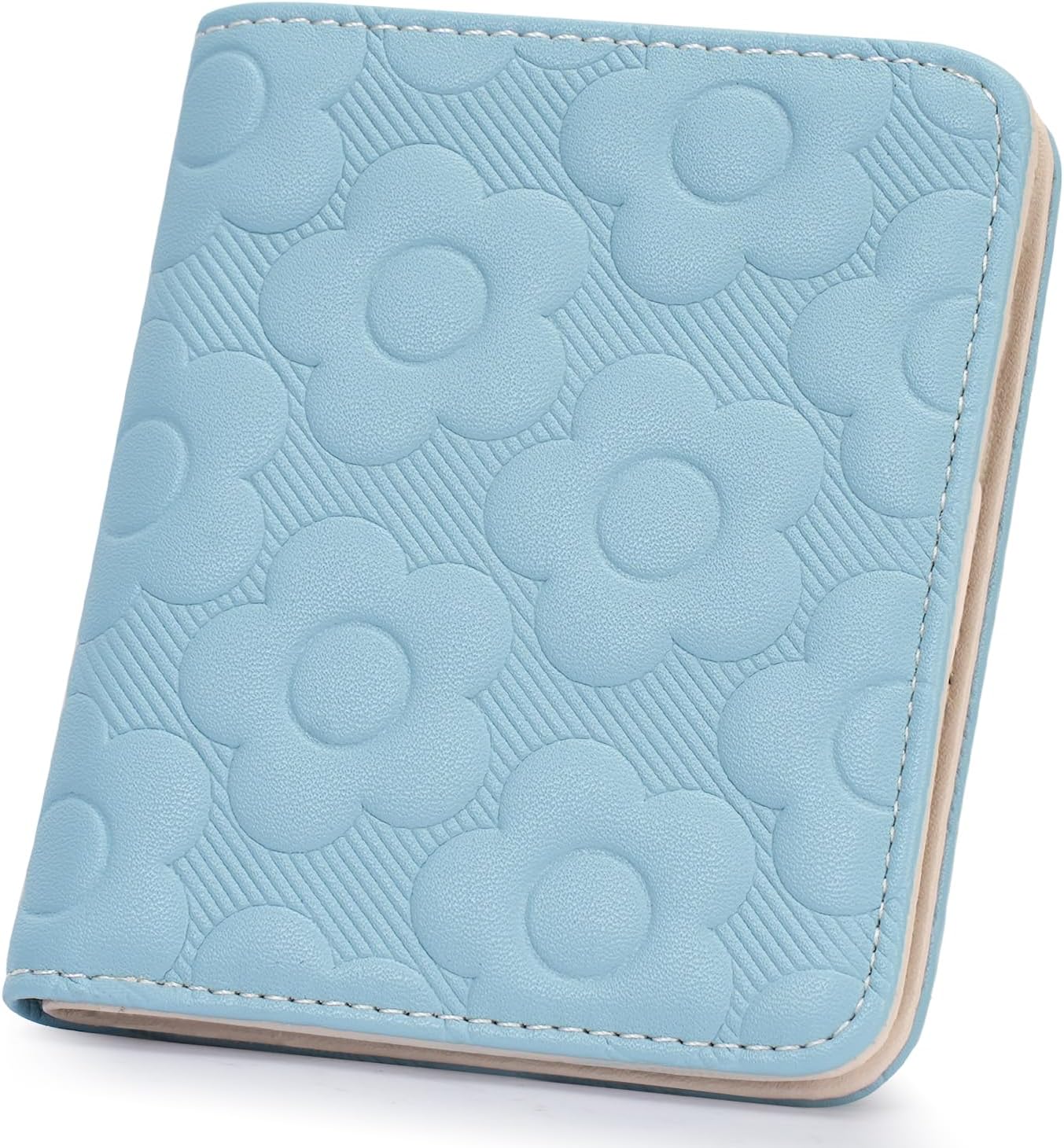 Slim RFID Leather Wallet for Women – Embossed Flower Bifold with Zipper