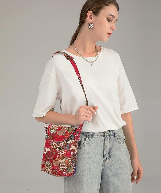 Retro Boho Canvas Crossbody Bag – Small Hippie Shoulder Handbag for Women