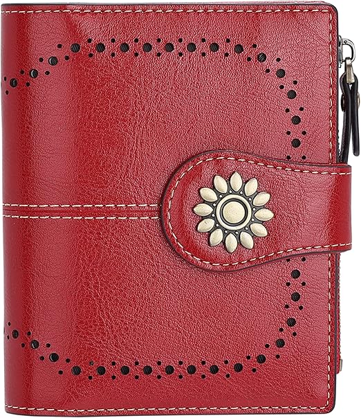 Compact RFID Leather Wallet for Women – Credit Card Purse with Zipper