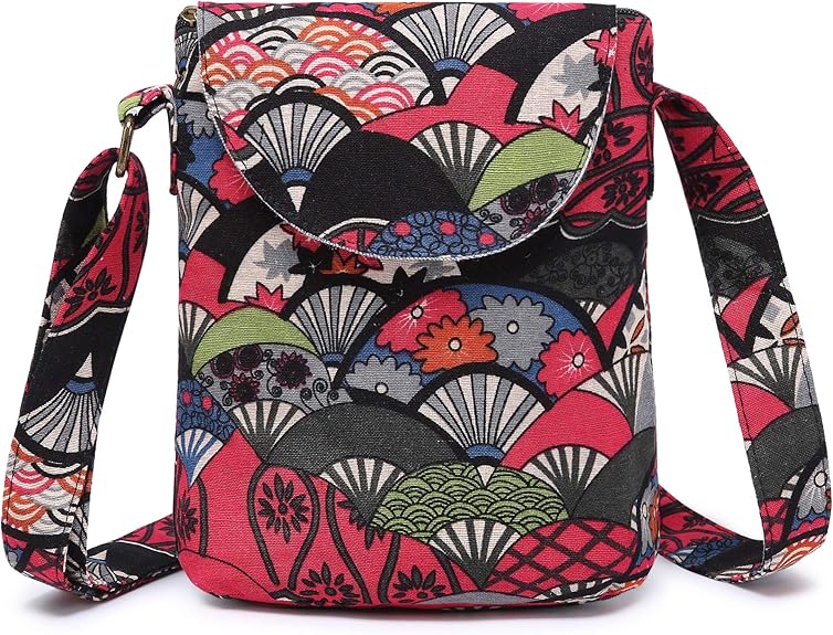 Retro Boho Canvas Crossbody Bag – Small Hippie Shoulder Handbag for Women