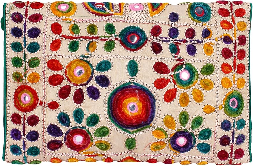 Jaipuri Art Sling Bag – Foldover Clutch Purse with Traditional Indian Embroidery
