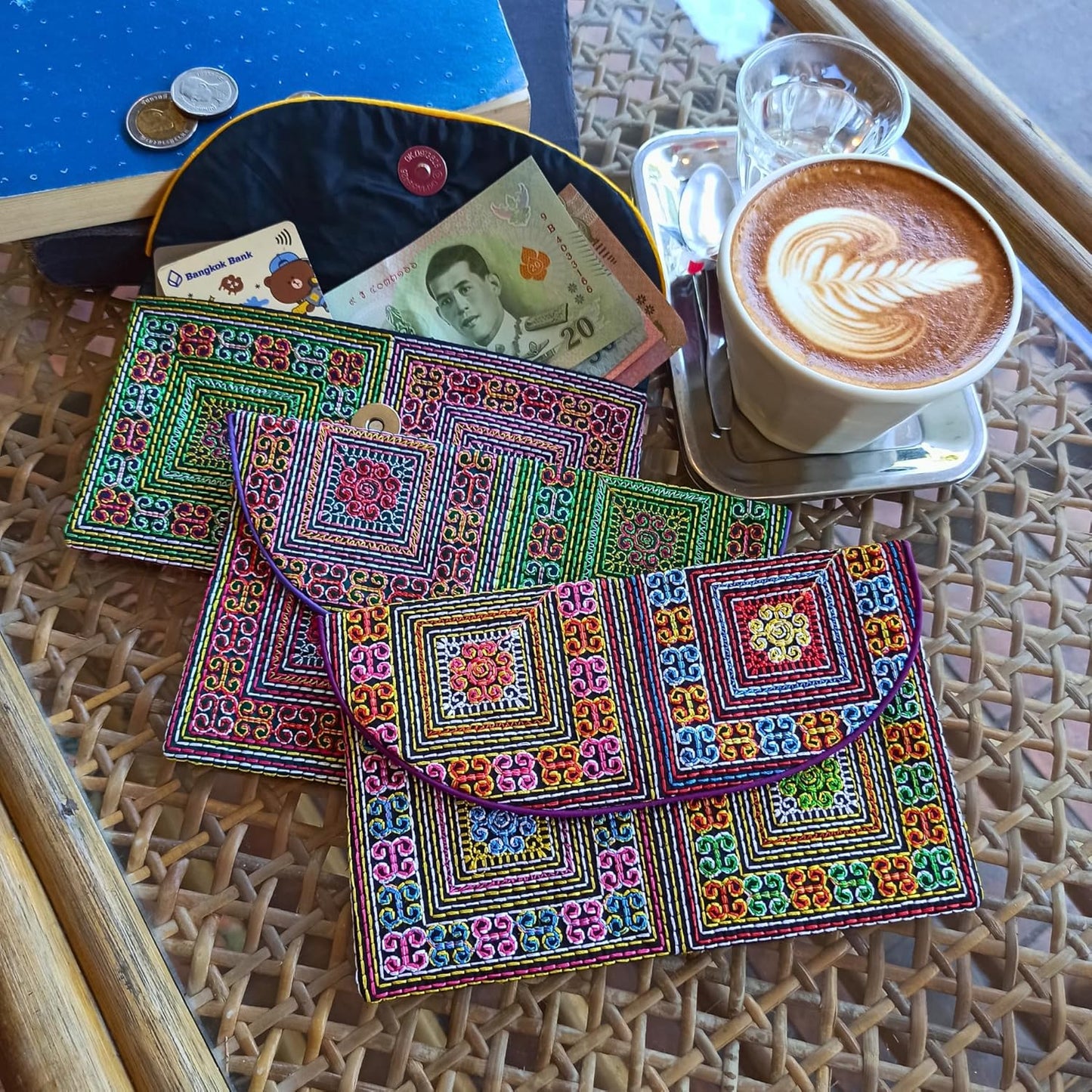 Embroidered Boho Clutch Wallet for Women – Colorful Ethnic Snap Bag