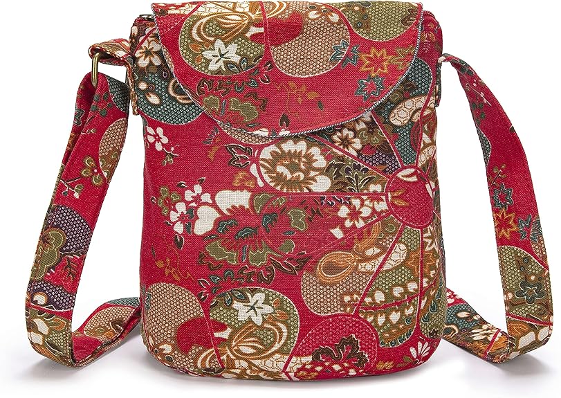 Retro Boho Canvas Crossbody Bag – Small Hippie Shoulder Handbag for Women