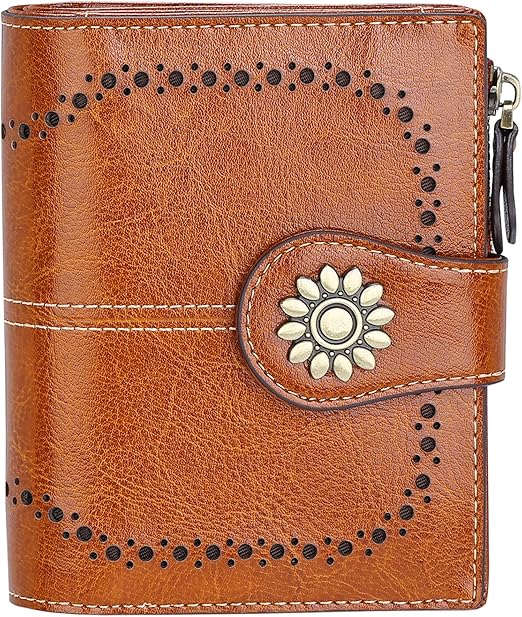 Compact RFID Leather Wallet for Women – Credit Card Purse with Zipper