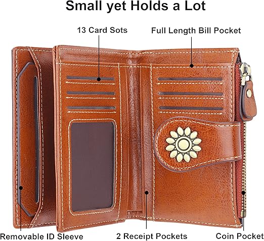 Compact RFID Leather Wallet for Women – Credit Card Purse with Zipper