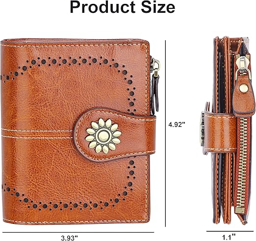 Compact RFID Leather Wallet for Women – Credit Card Purse with Zipper