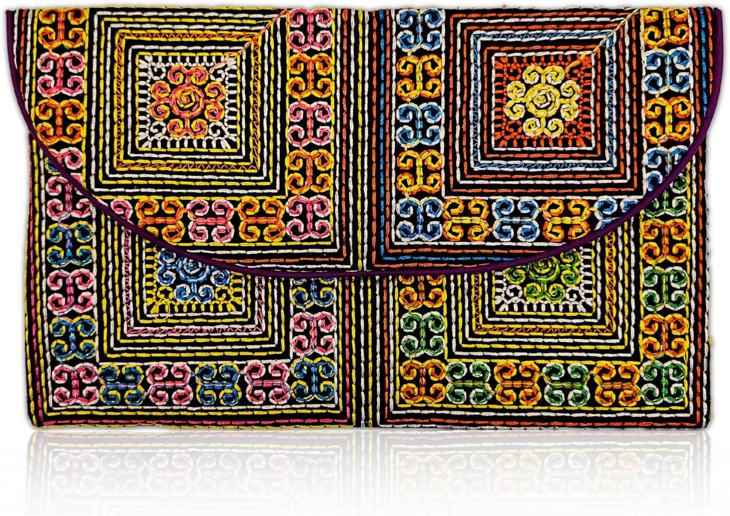 Embroidered Boho Clutch Wallet for Women – Colorful Ethnic Snap Bag