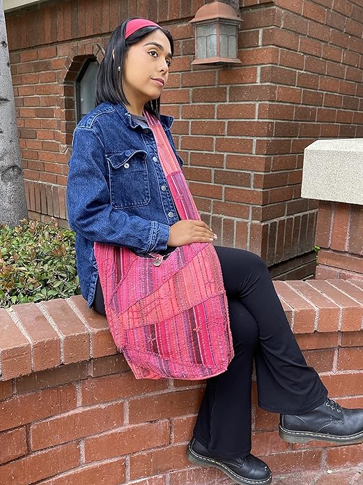 Hand Embroidered Boho Crossbody Bag – Peace & Sunrise Design for Free-Spirited Style