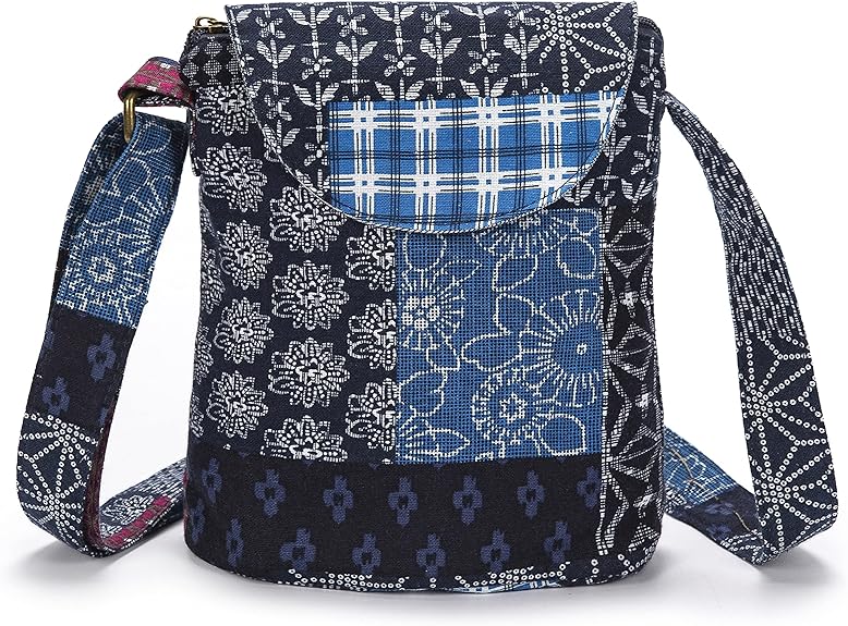 Retro Boho Canvas Crossbody Bag – Small Hippie Shoulder Handbag for Women