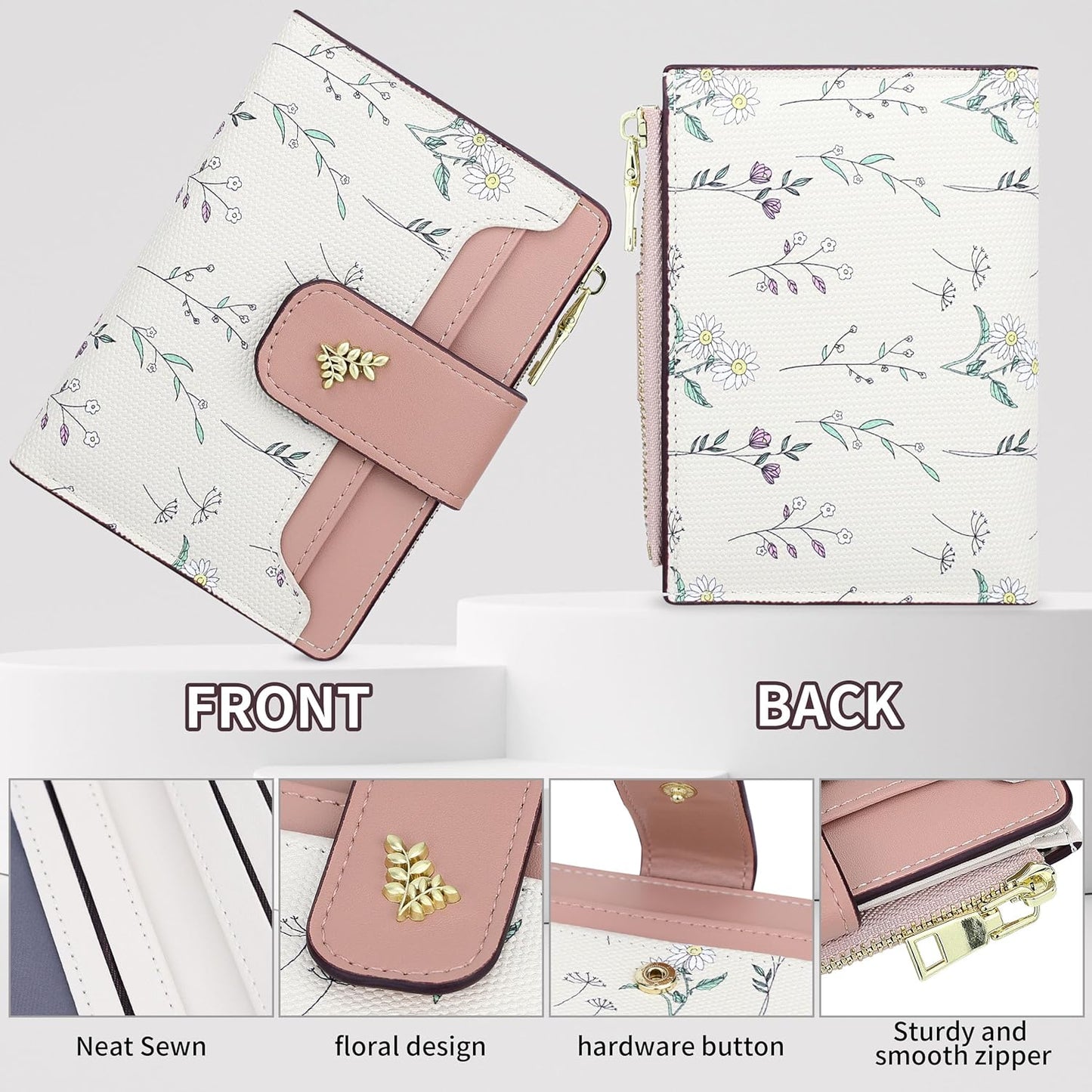 Cute Slim Pink Wallet for Women – Small Kawaii Flower Card Holder